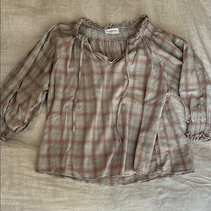Women's Plaid Top - Beige and Blue